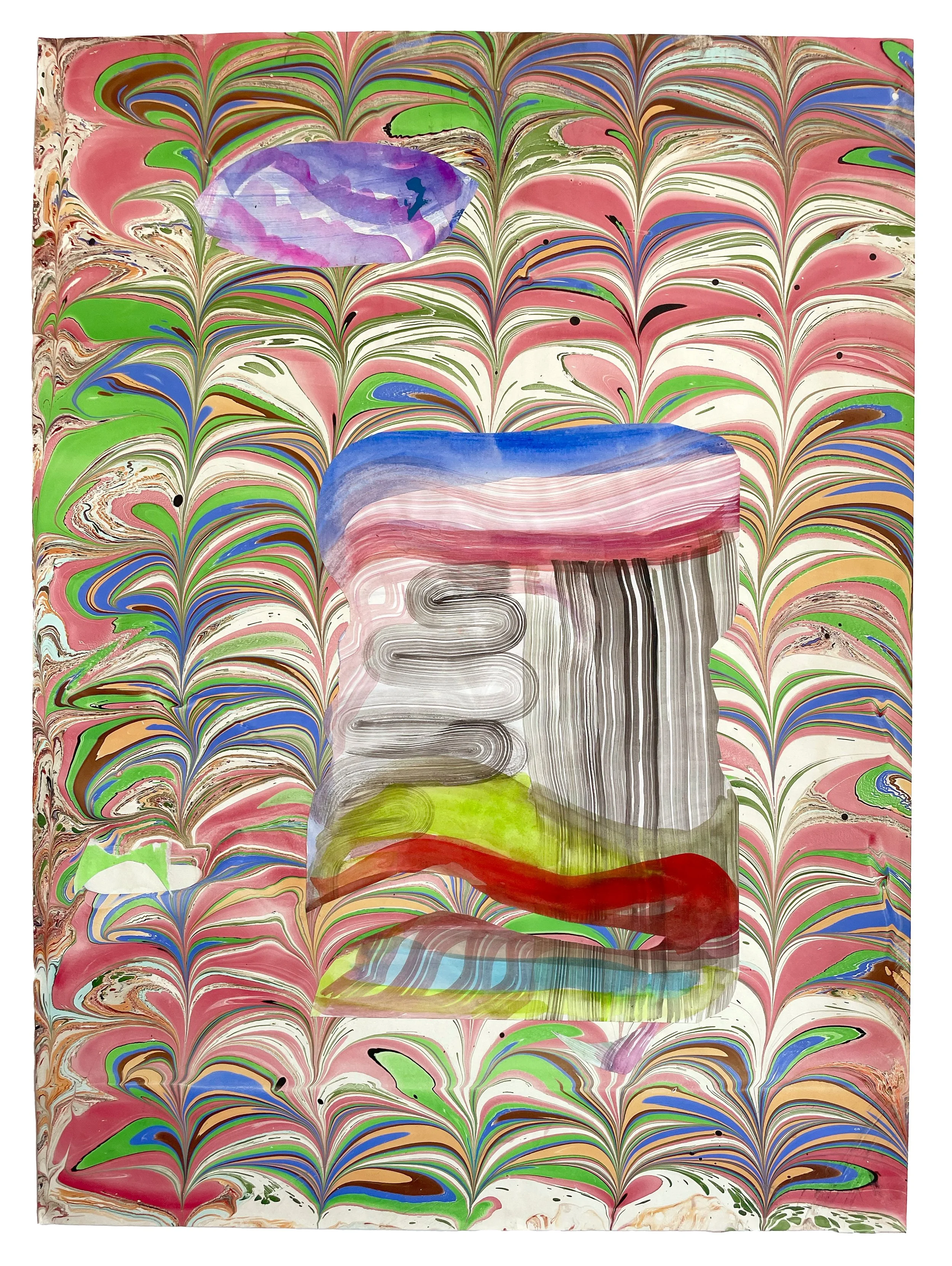 Faithful Compass #80, 2021. Watercolor on artist-made marbled paper. 24 x 18 in. 