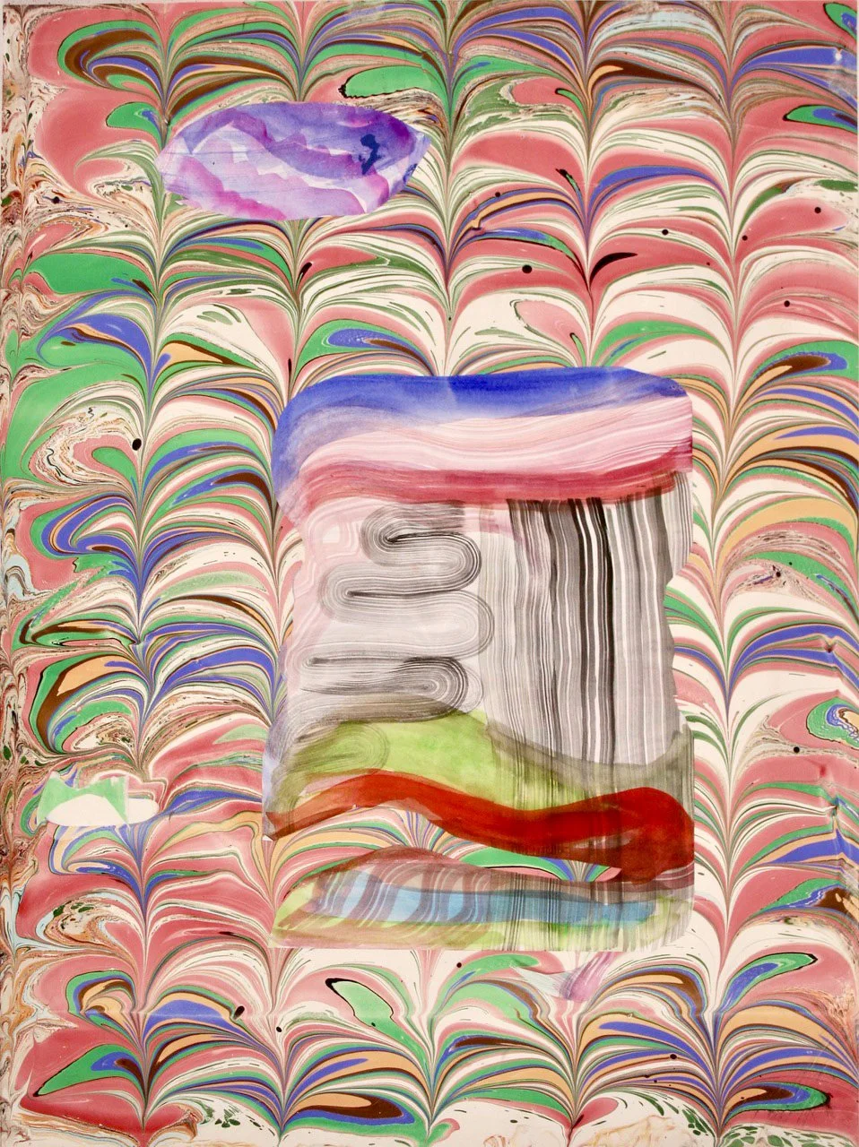 Faithful Compass #80, 2021. Watercolor on artist-made marbled paper. 24 x 18 in.
