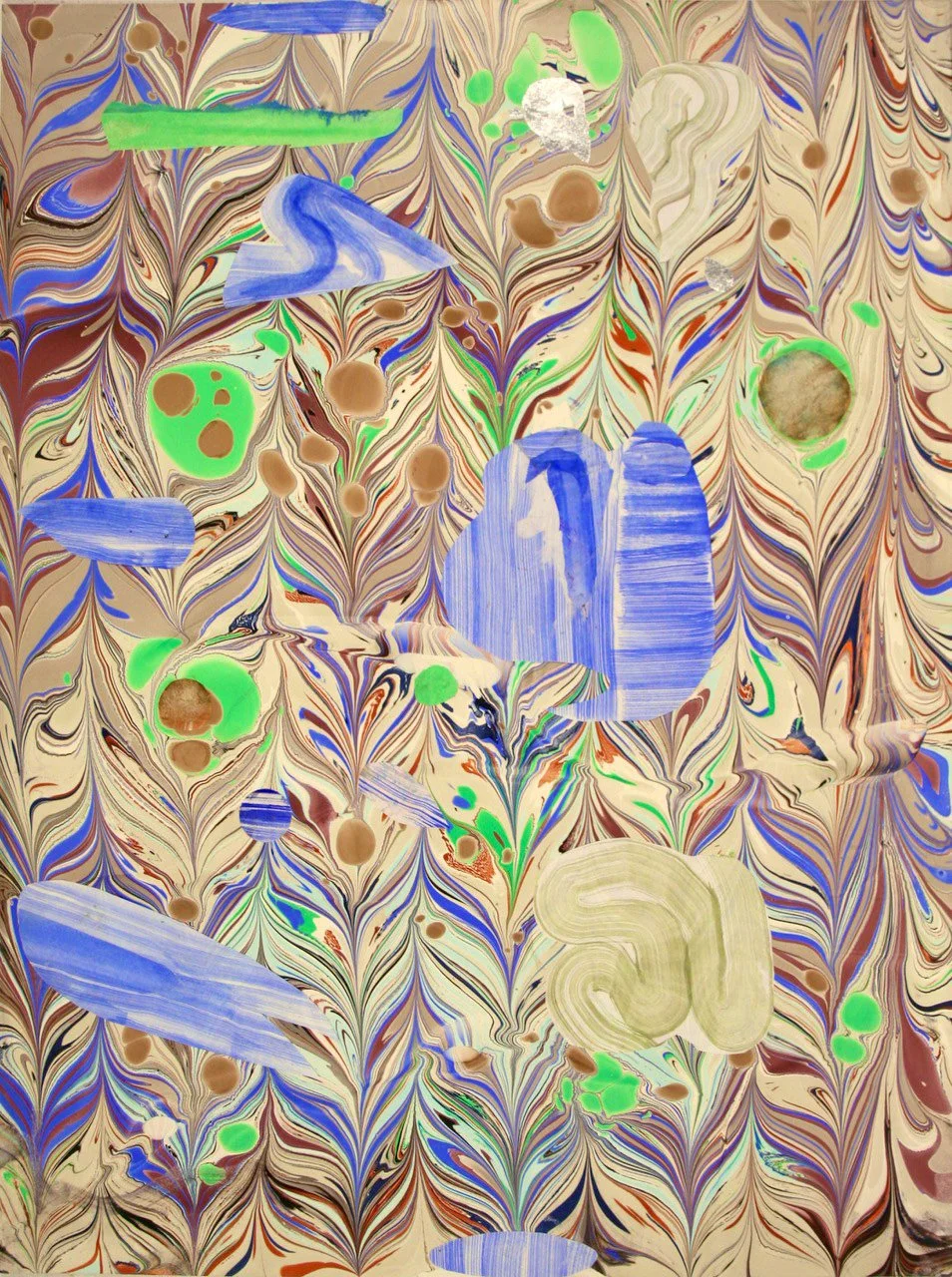 Faithful Compass #80, 2021. Watercolor on artist-made marbled paper. 24 x 18 in.
