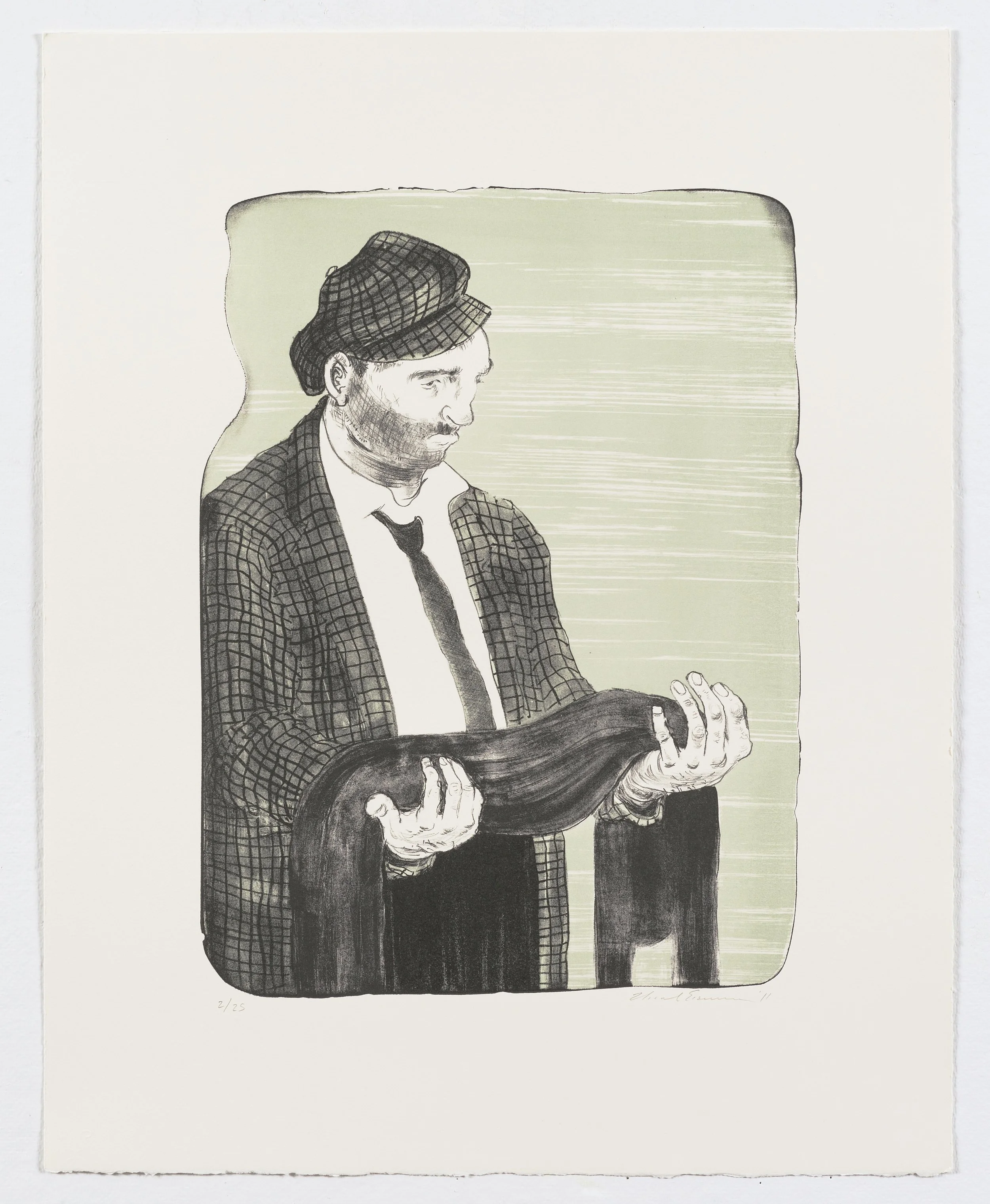 Man Holding His Shadow, 2011. Lithograph. Paper Size: 22.25 x 18in. Image Size: 16 x 12 in. Edition of 25. NFS