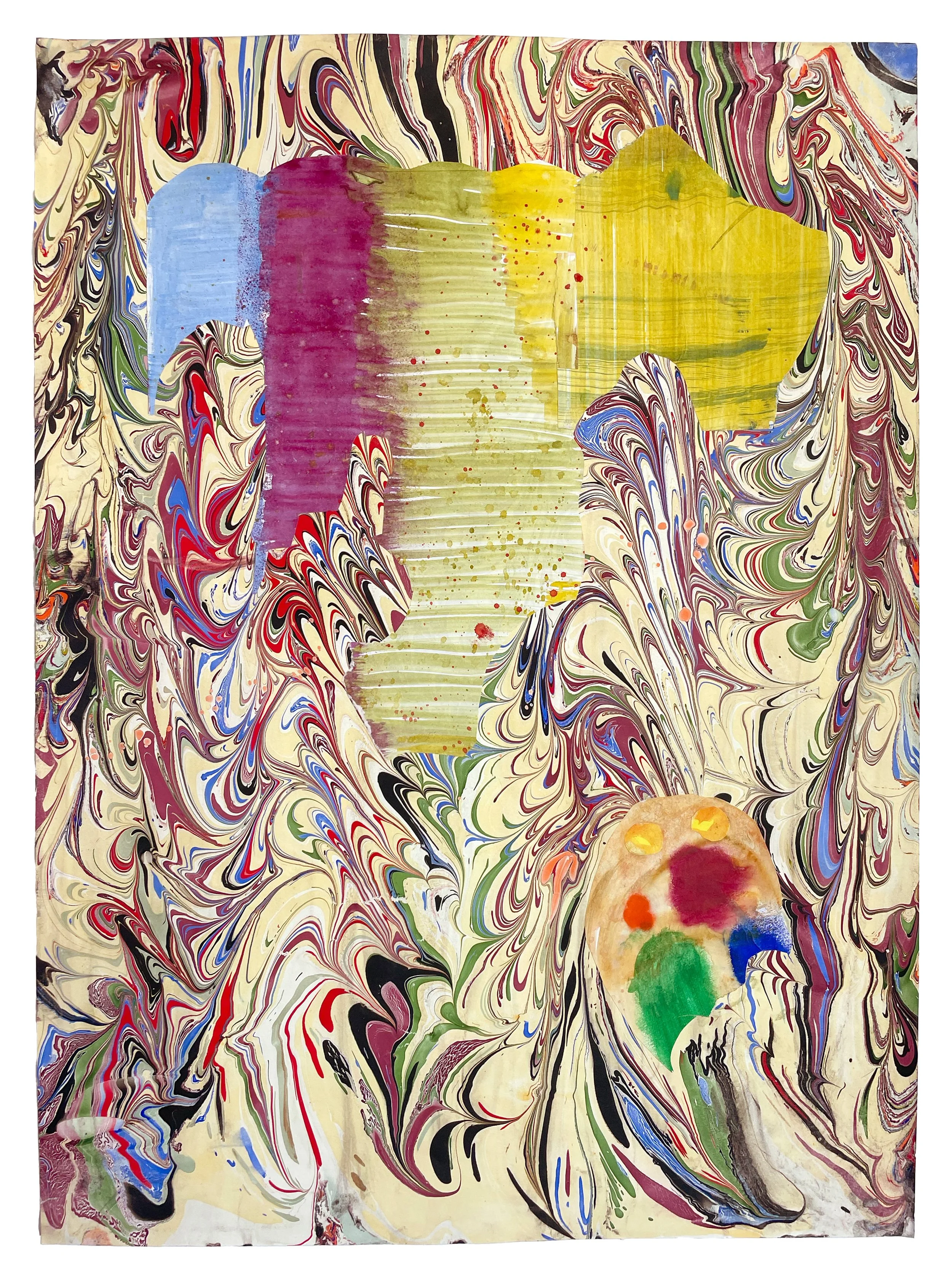 Faithful Compass #88, 2023. Watercolor and metal leaf on artist-made marbled paper. 24 x 18 in. 