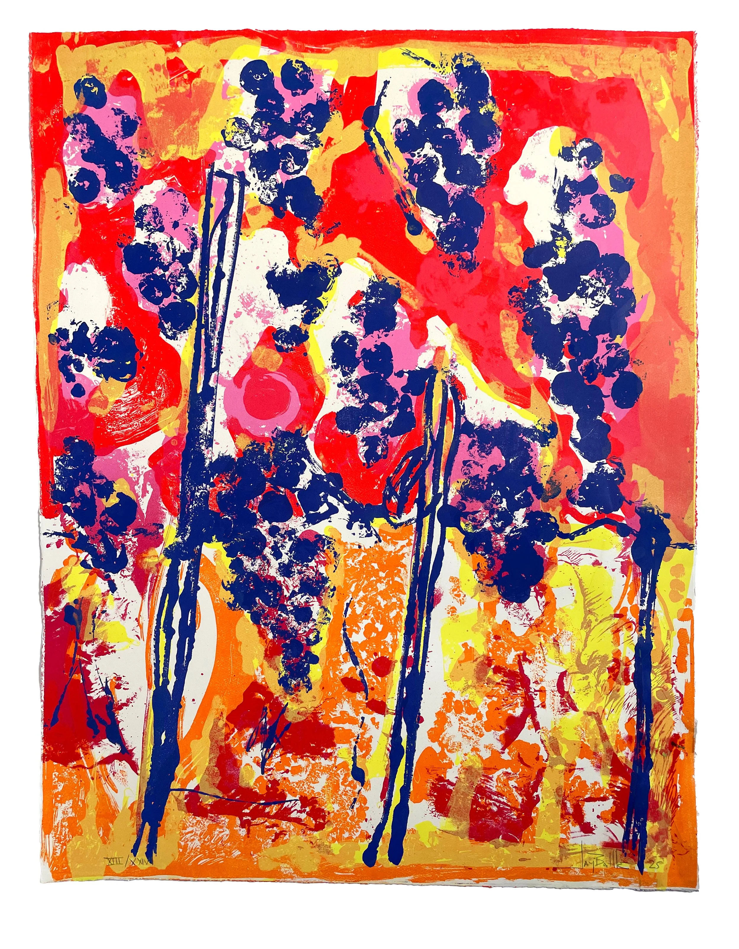 Les Vendanges XIII, 2025. Lithography, woodcut, monoprint, and hand-coloring. 39.5 x 30 in. (bleed) Variable edition of 24