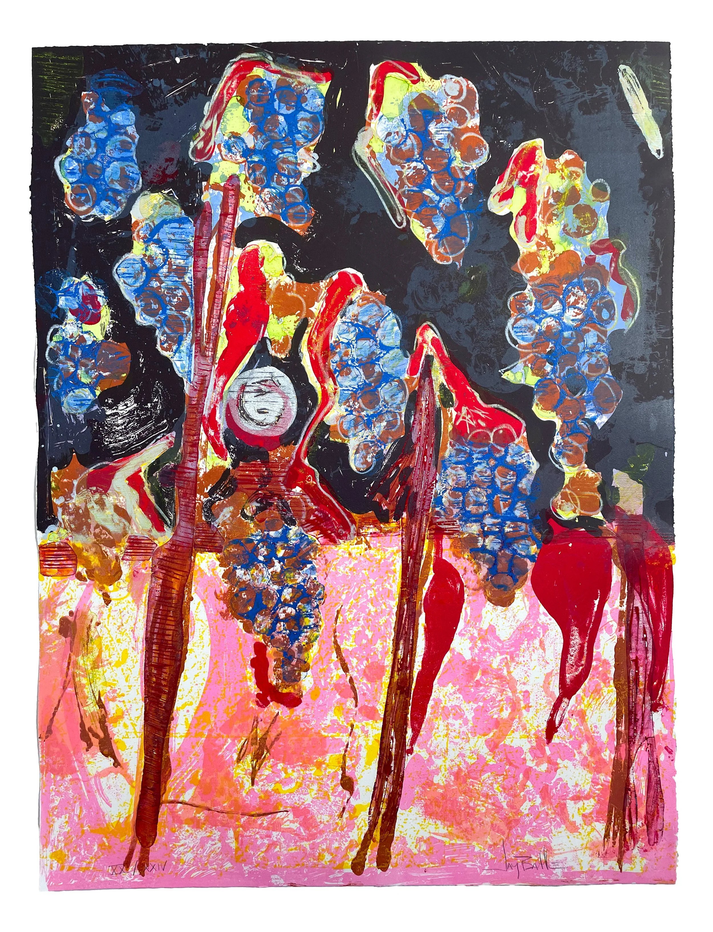 Les Vendanges XX, 2025. Lithography, woodcut, monoprint, and hand-coloring. 39.5 x 30 in. (bleed) Variable edition of 24