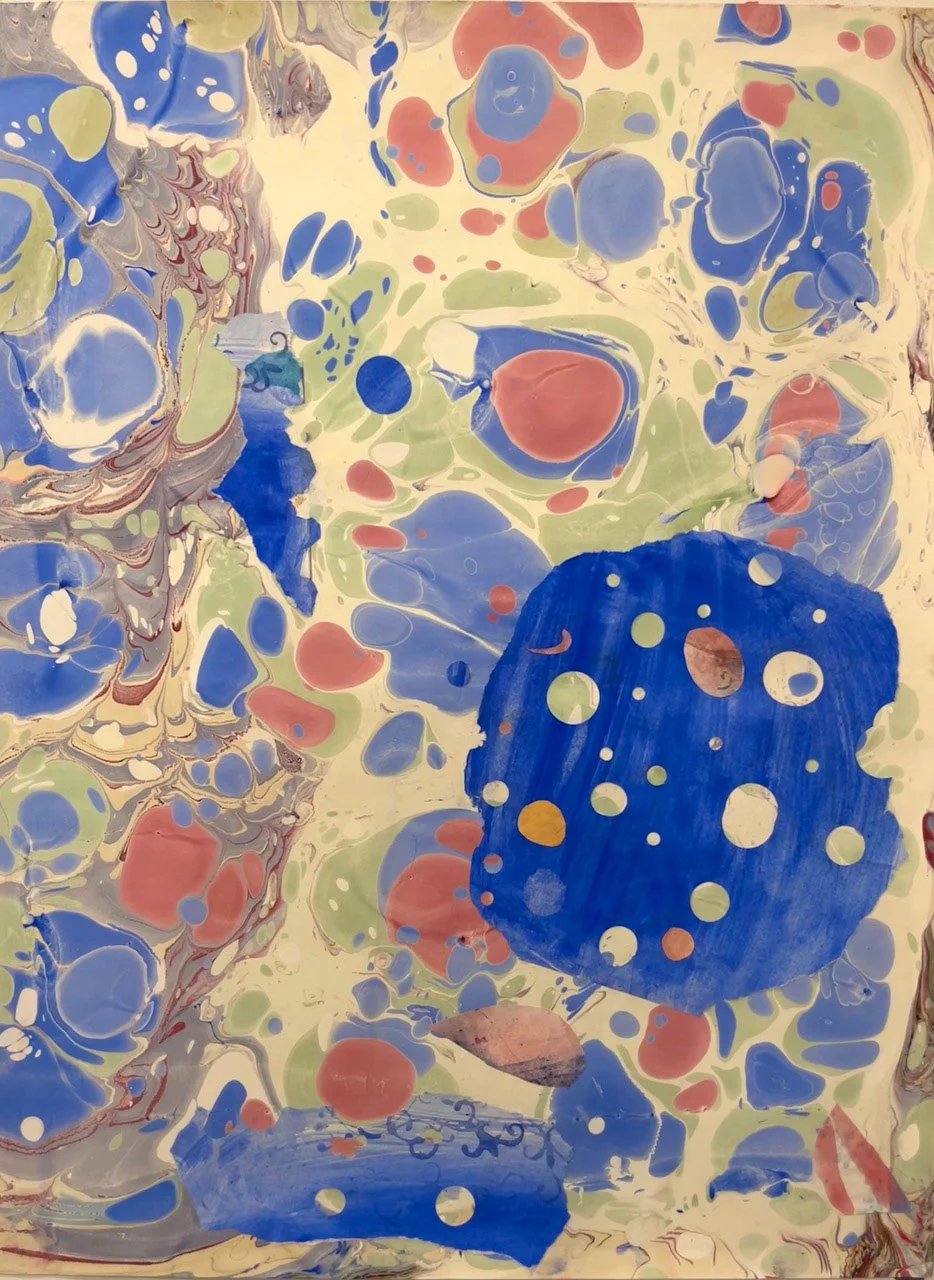 Faithful Compass #121, 2024. Watercolor on artist-made marbled paper. 24 x 18 in.