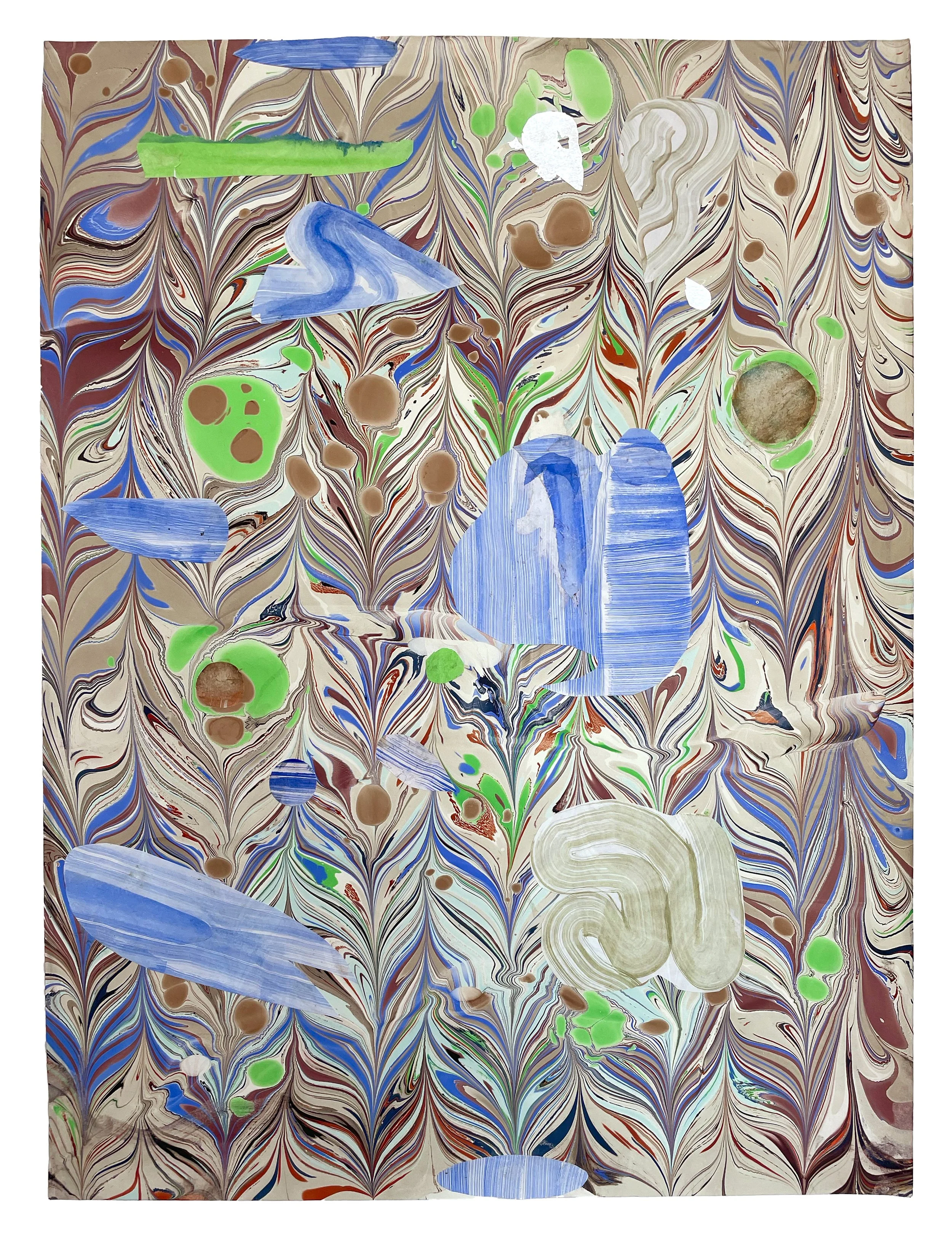 Faithful Compass #81, 2021. Watercolor and metal leaf on artist-made marbled paper.  24 x 18 in. 