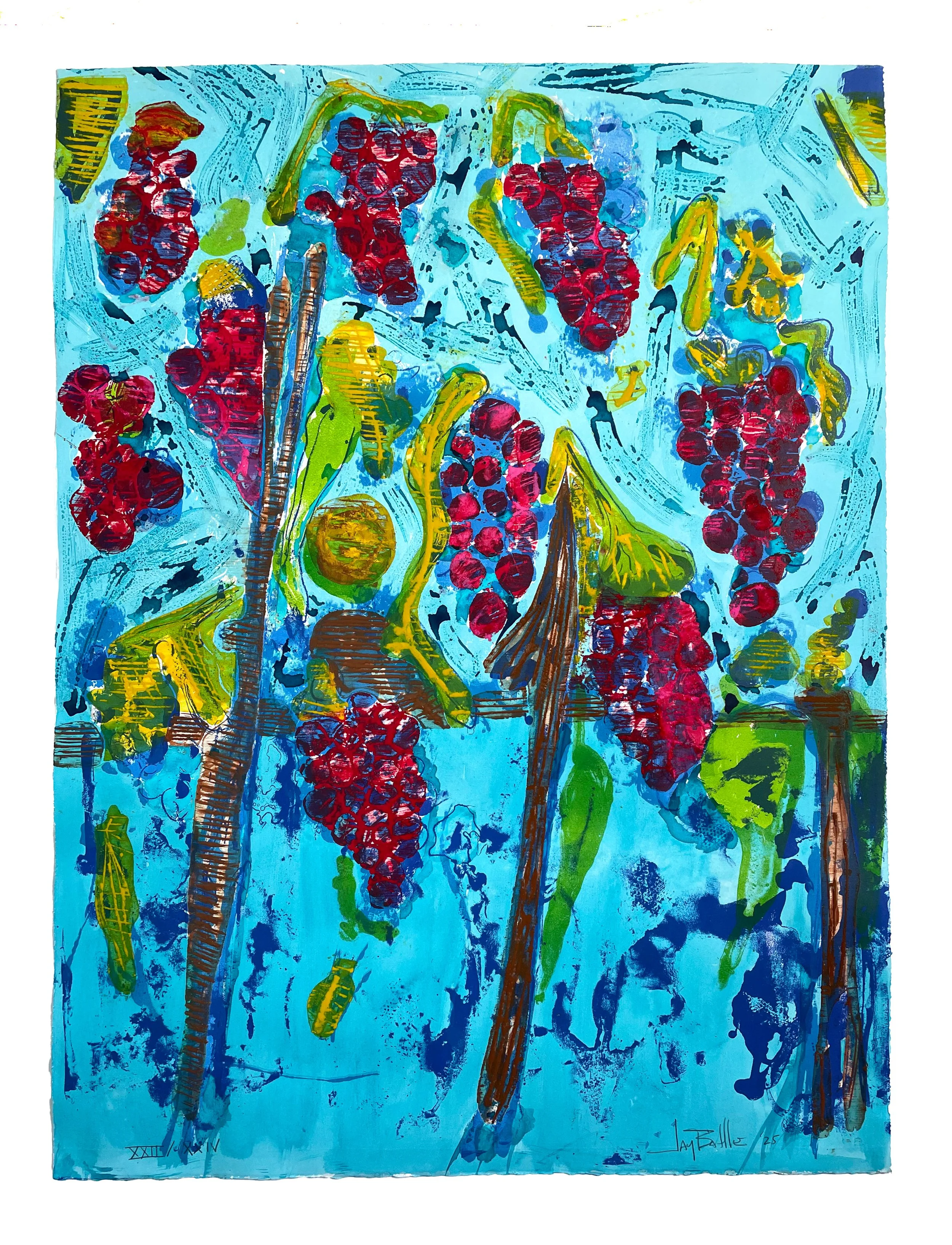Les Vendanges XXII, 2025. Lithography, woodcut, monoprint, and hand-coloring. 39.5 x 30 in. (bleed) Variable edition of 24