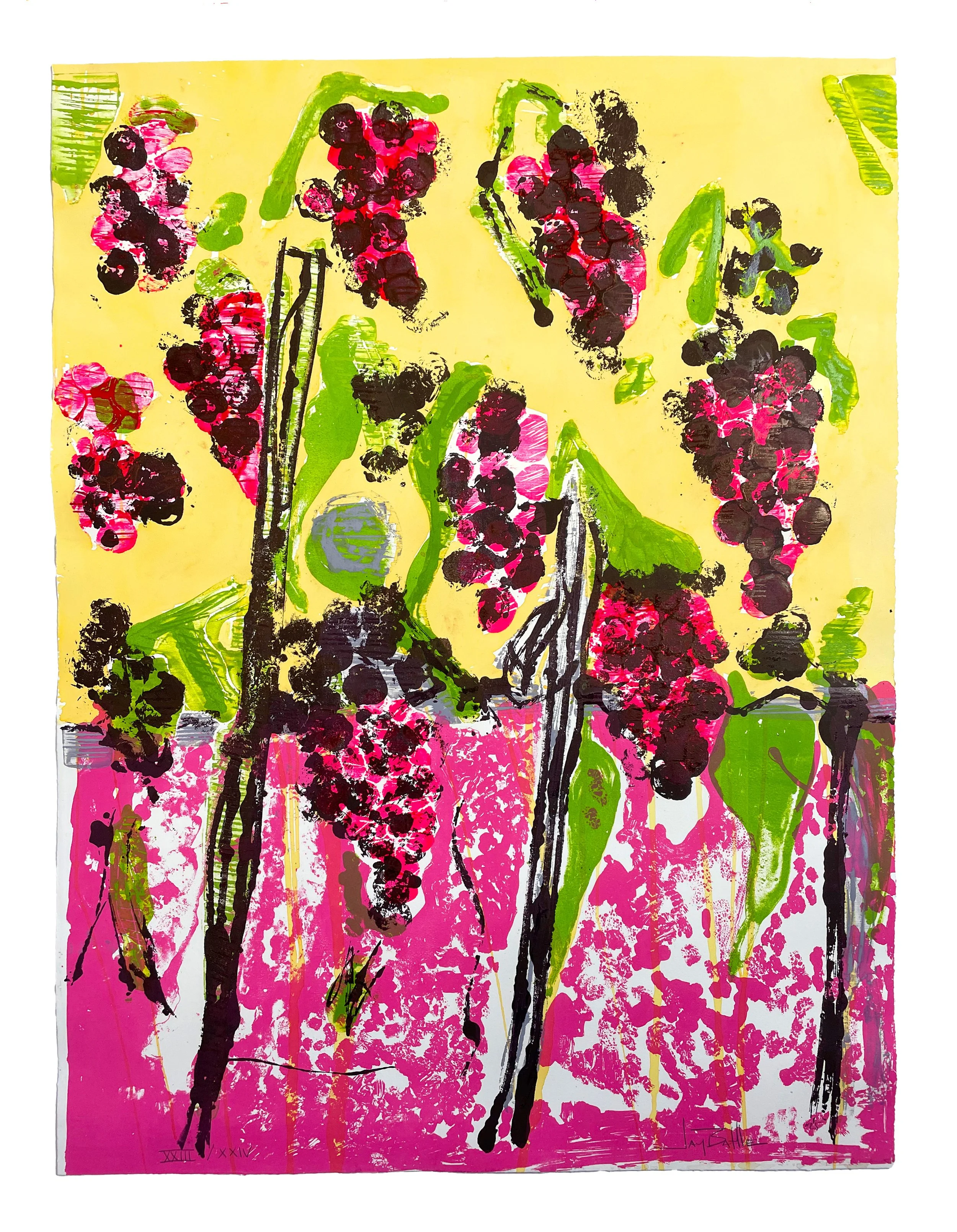 Les Vendanges XXIII, 2025. Lithography, woodcut, monoprint, and hand-coloring. 39.5 x 30 in. (bleed) Variable edition of 24