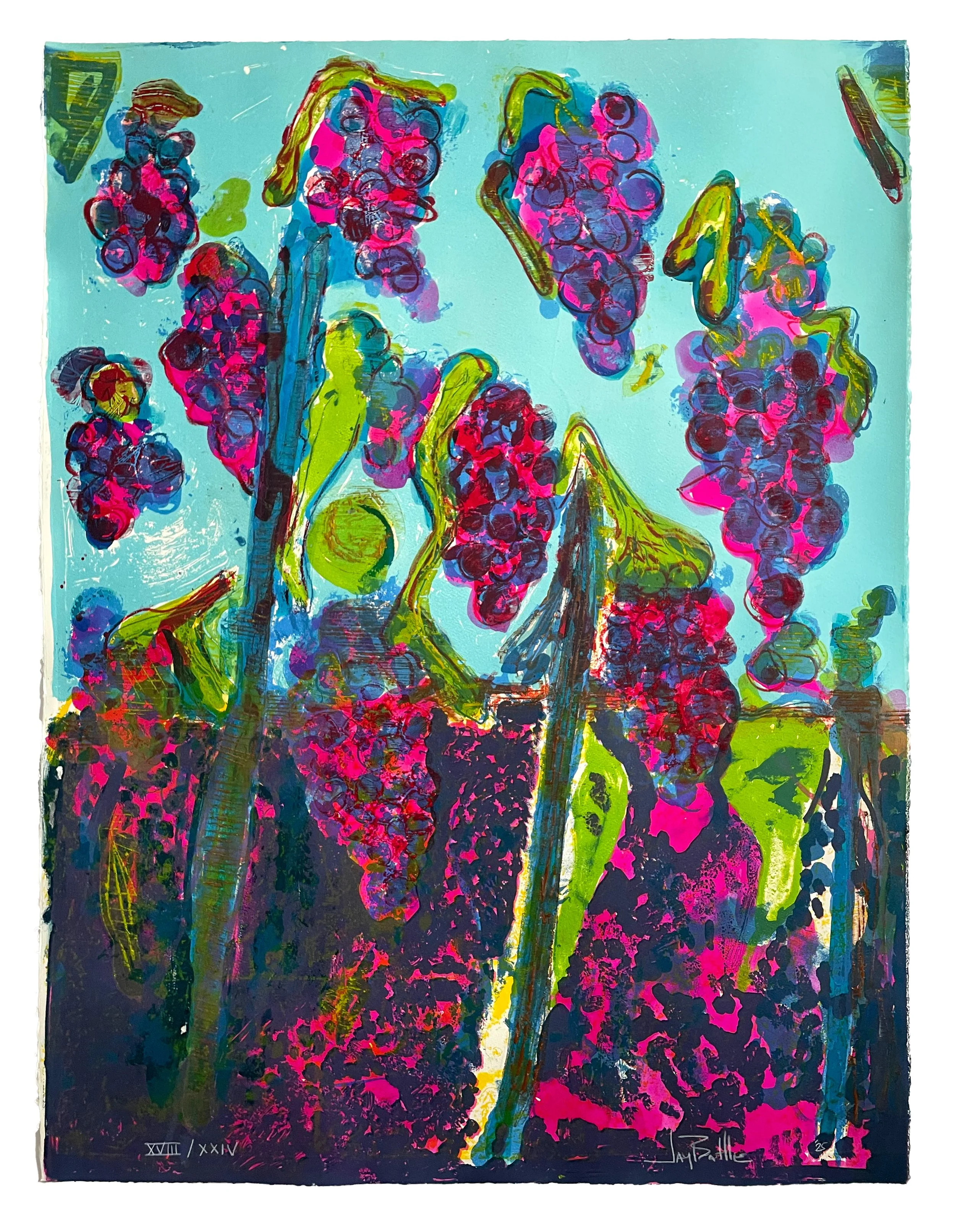 Les Vendanges, 2025. Lithography, woodcut, monoprint, and hand-coloring. Edition of 24