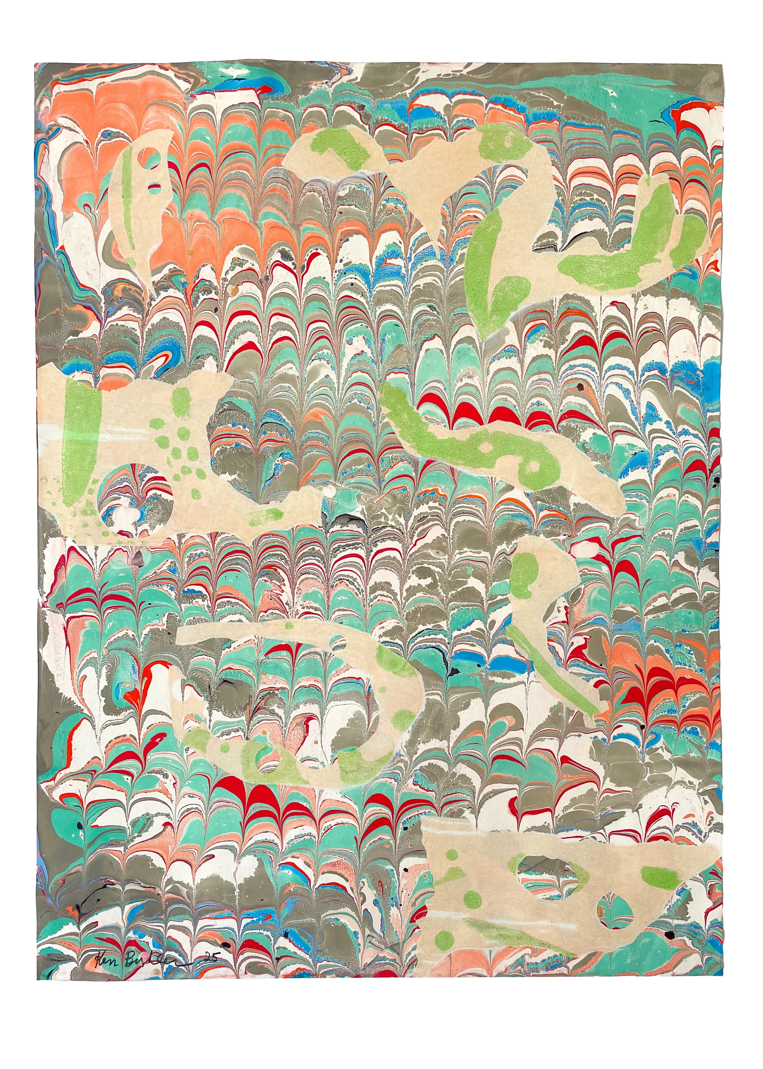 Compass VII 3, 2025. Lithograph on artist-made marbled paper. 24 x 17.75 in. Edition 3/5