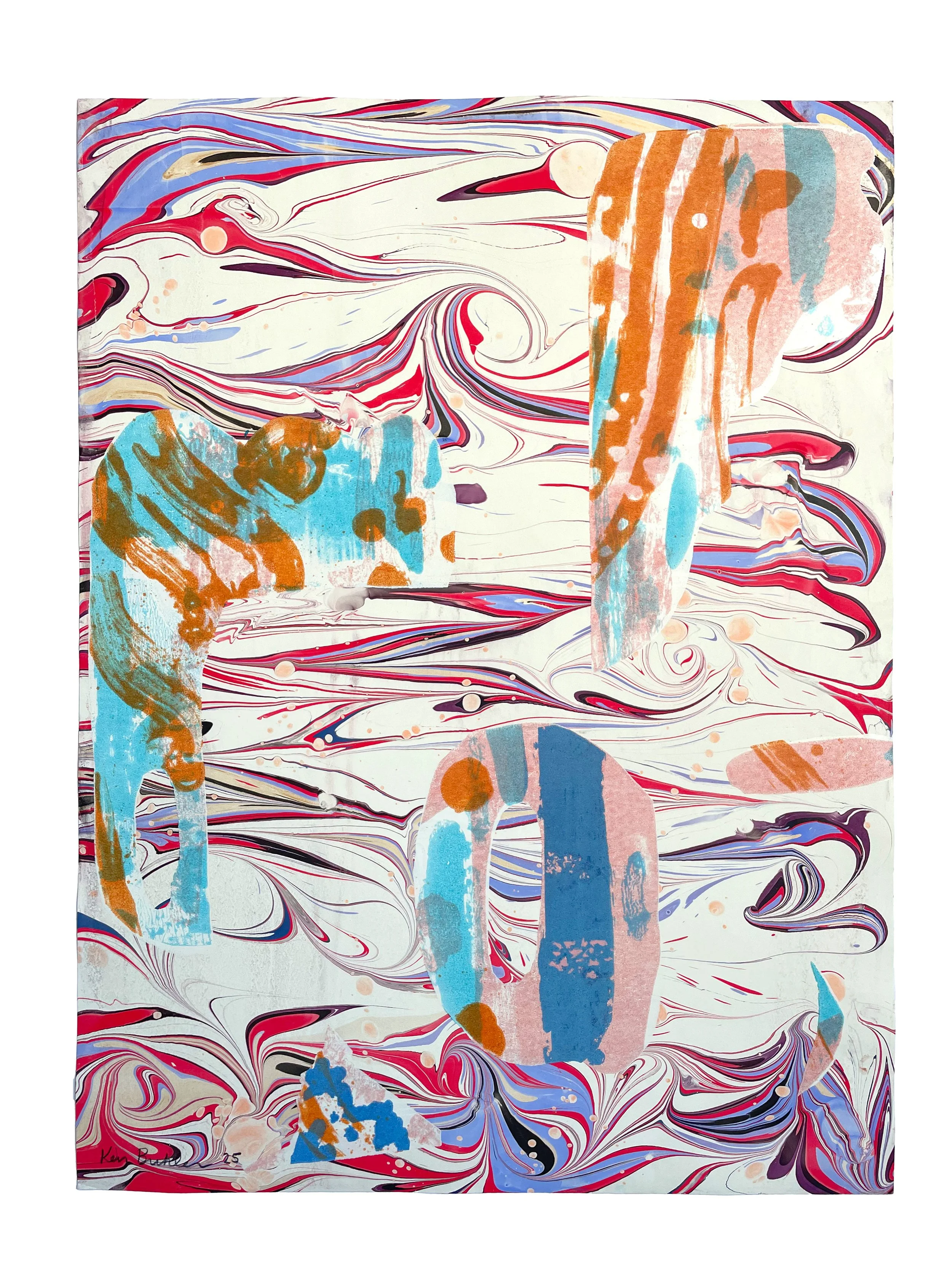 Compass VIII, 2025. Lithograph on artist-made marbled paper. 24 x 17.75 in. Edition 4/8