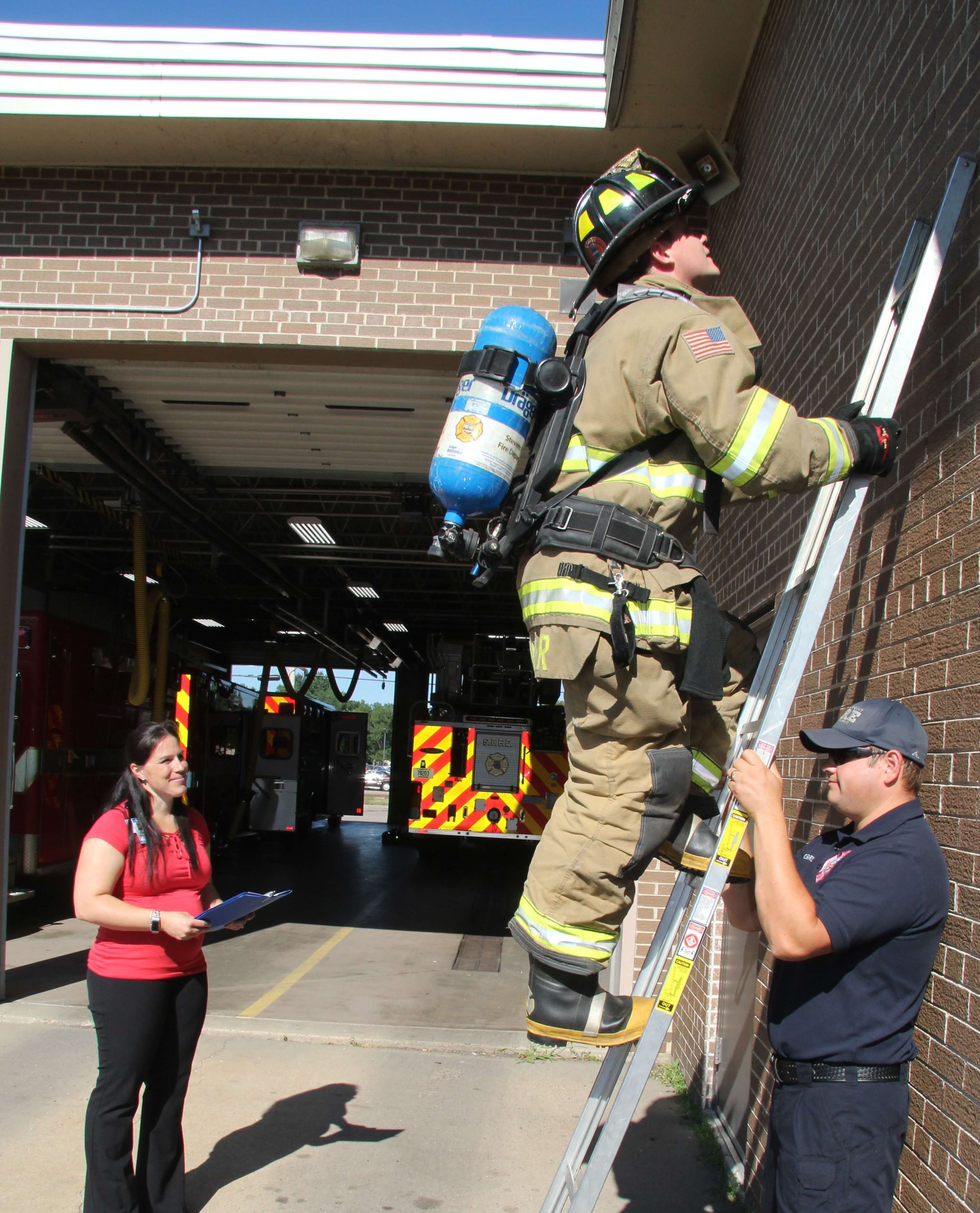 Testing climbing a ladder in turnout gear