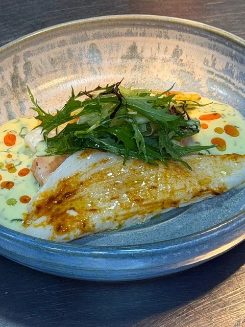 John Dory with vegetables cooked in olive oil, Turkish style beurre blanc sauce