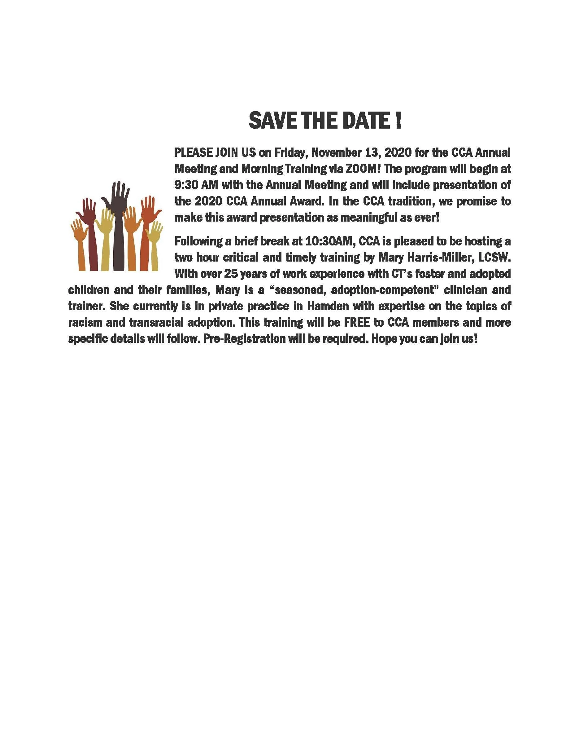 SAVE THE DATE: NOVEMBER ANNUAL MEETING (Zoom)