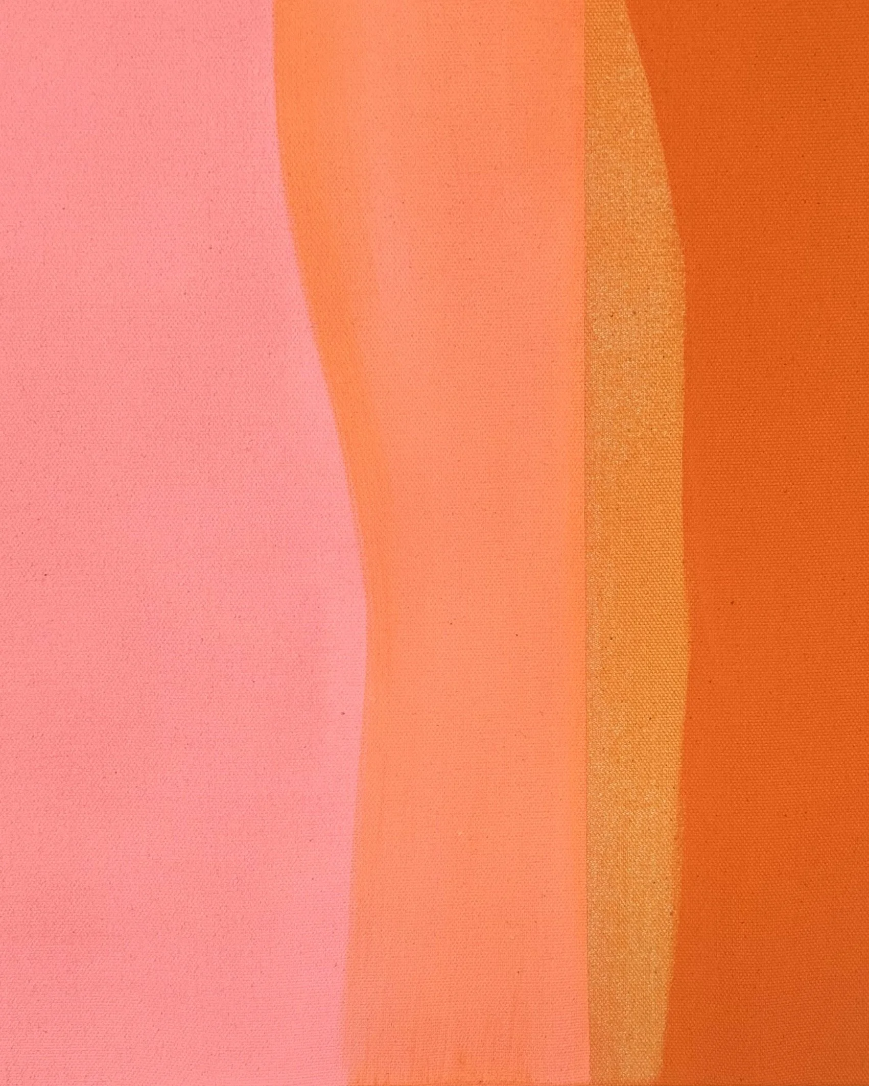 Abstrakte Malerei mit vertikalen Farbstreifen in Rosa, Orange und Gelb.