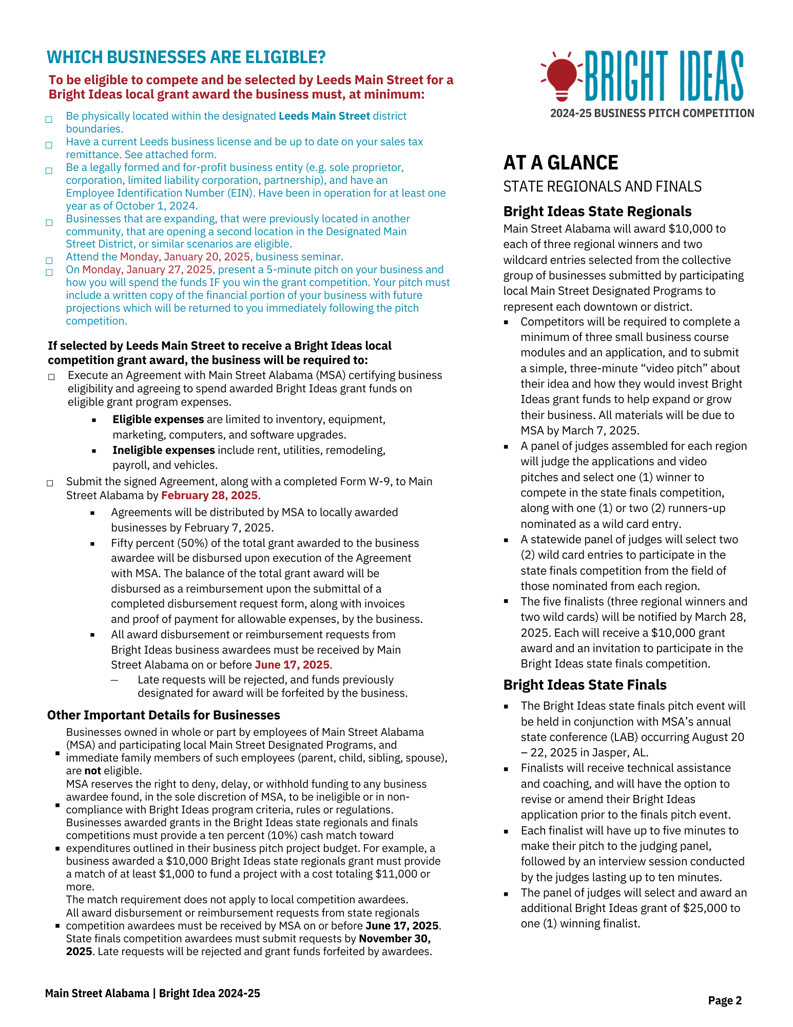 Rules and guidelines to enter the 2025 Bright Ideas pitch competition, page 2