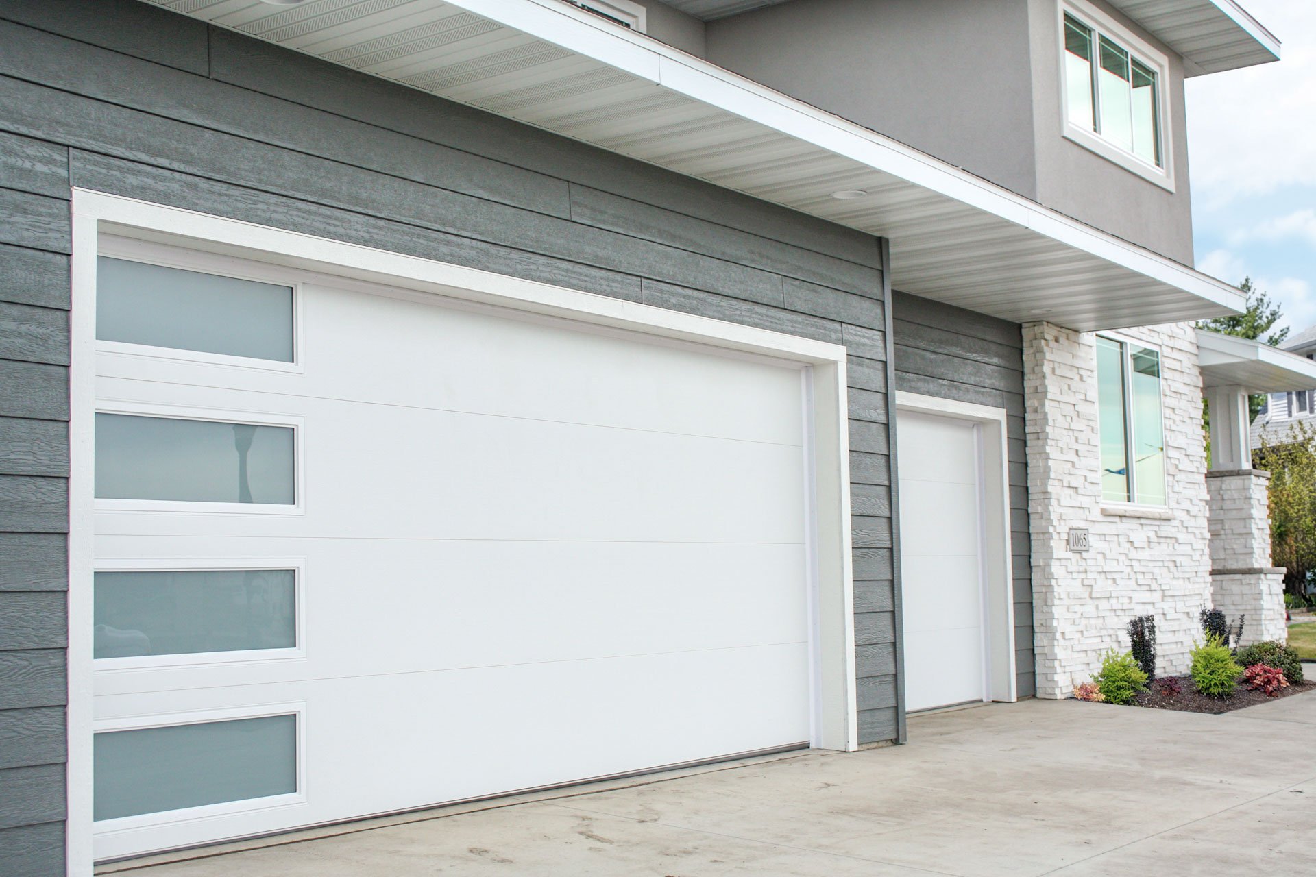 White Skyline Garage Door with Windows