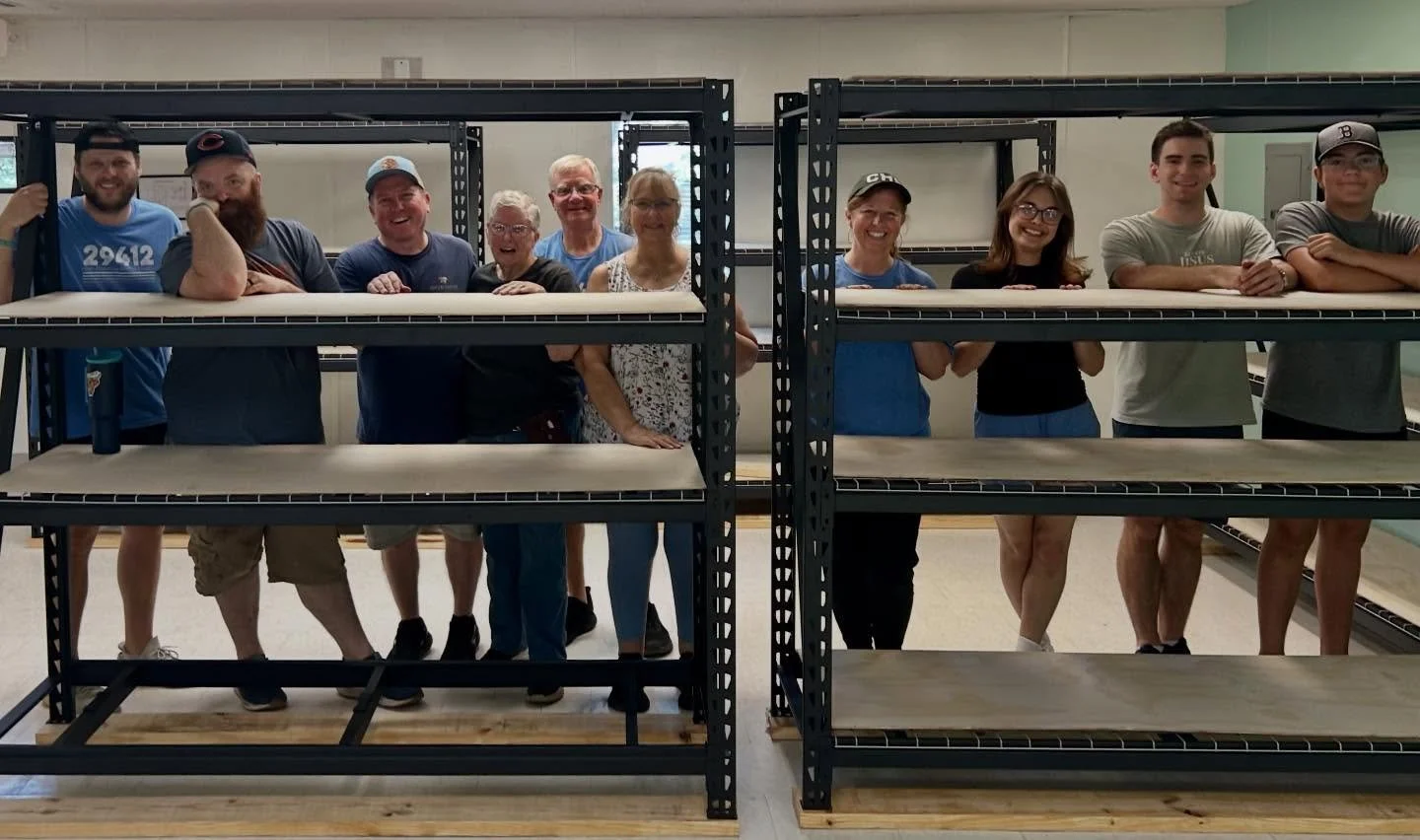 @fortjohnsonbaptist spent their Saturday in service: helping us build new shelving for our new stockroom! One step closer to doubling the size of our pantry &amp; doubling our impact because of this beautiful community! Thanks Pastor @martymiddleton 