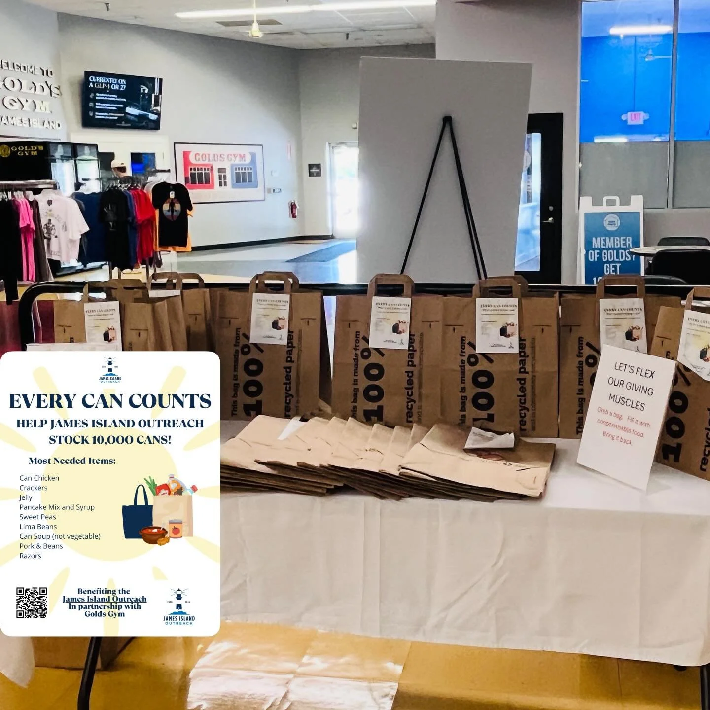 @goldsgymcharlestonsc is flexing their giving muscle &amp; we are all in with them!  Grab a bag, fill it up, drop it off and get that high from doing good for your neighbors 🤩 We love our local partners!