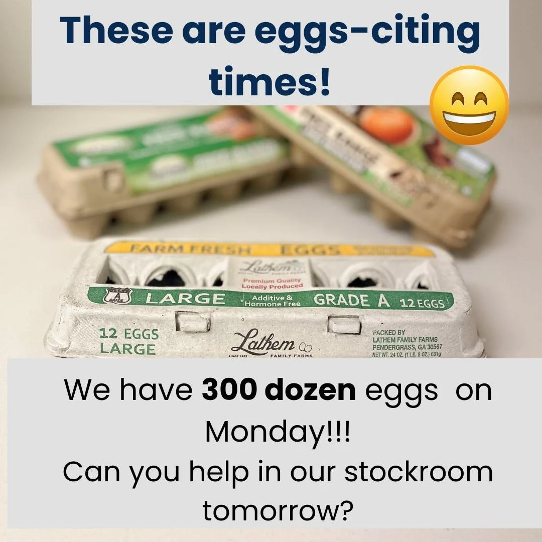 Our stockroom team is a little light tomorrow. Please consider lending a hand.