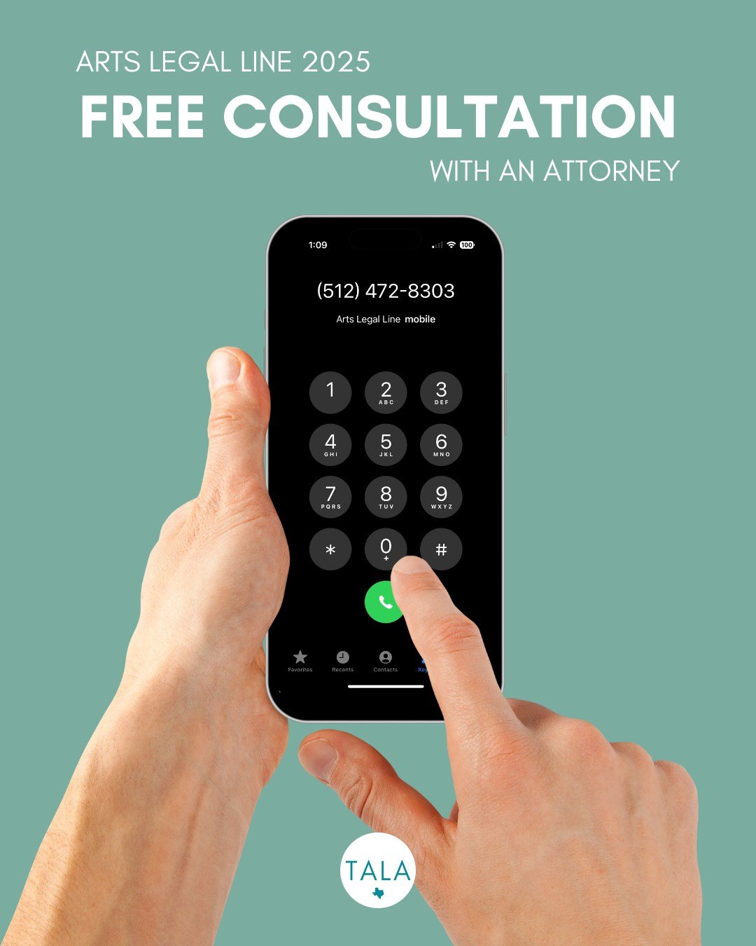 Next week on Tuesday, June 3 you have the opportunity to call in for a free consultation with an attorney. 

Call 512-472-8303 or 866-303-8303 to join the Arts Legal Line! 🤳