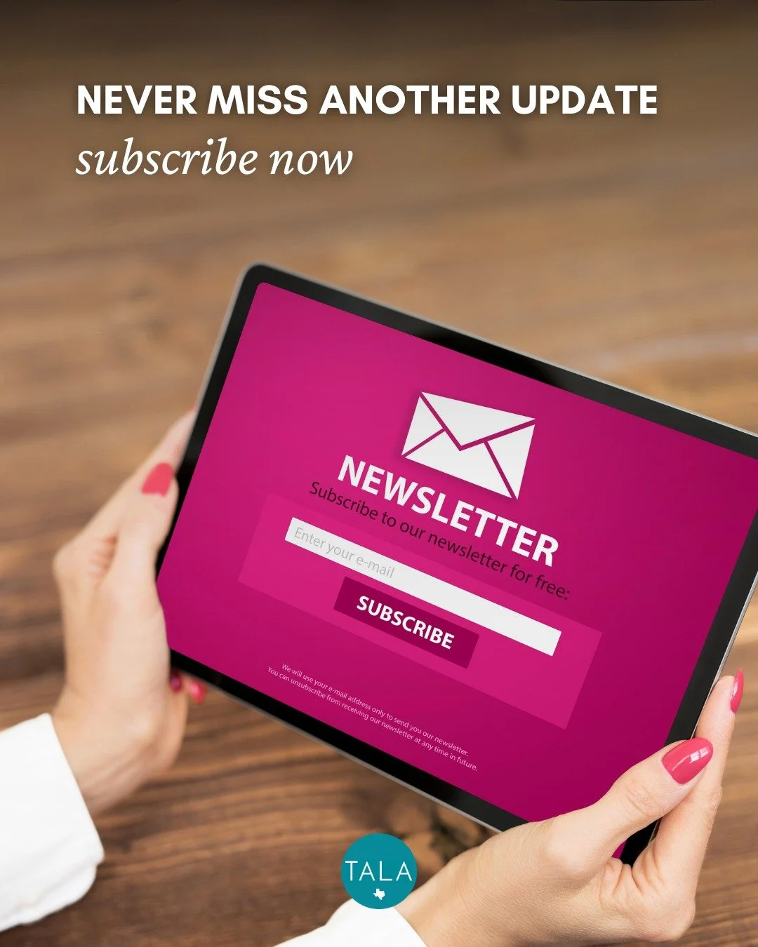 Our newsletter is the best place to get updates on TALA&rsquo;s free educational workshops and seminars&hellip; and we have a LOT coming up from now and into 2026. Subscribe now so you don&rsquo;t miss a thing. 💪