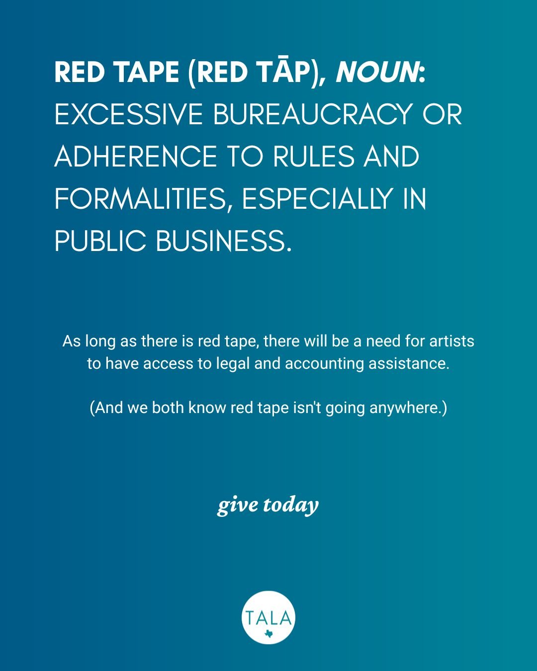 This Giving Tuesday, we humbly ask for your support as we continue our mission to empower the Texas creative community.

As long as there is red tape, there will be a need for artists to have access to legal and accounting assistance. (And we both kn