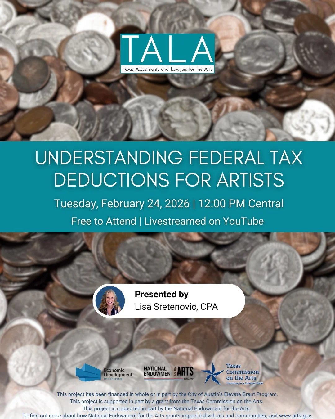 The best part of taxes is, hands down, deductions! 👏 Put some money in your back pocket this tax season with a workshop dedicated to helping artists understand federal deductions. 💙

Join us on Tuesday, February 24 at 12:00 PM Central for this FREE