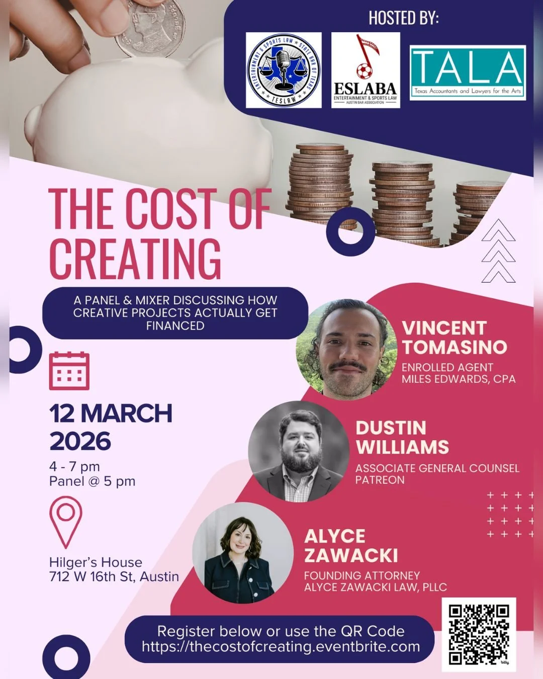 Creative execution is only half the battle; the other half is figuring out how to pay for it. Join us in Austin during SXSW for a straightforward discussion on the logistics of creative project financing. 

Whether you are a creative funding a projec