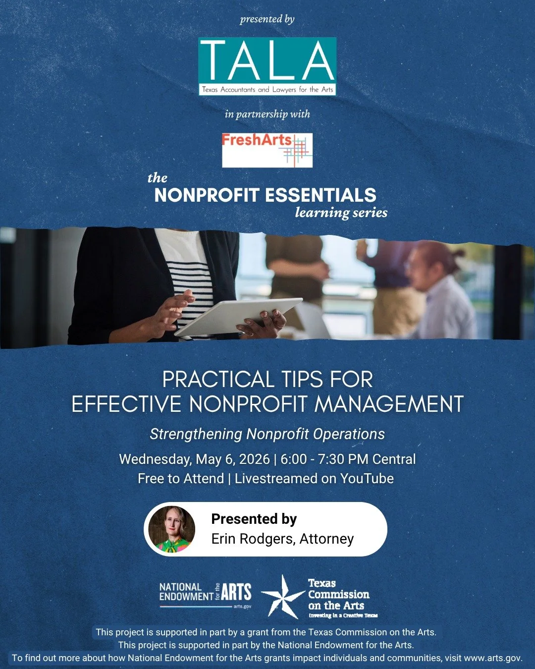 Effective management is key to running a successful and compliant nonprofit organization.

Whether you&rsquo;re exploring nonprofit leadership, stepping into a new role, or have years of experience, this session will provide practical information and