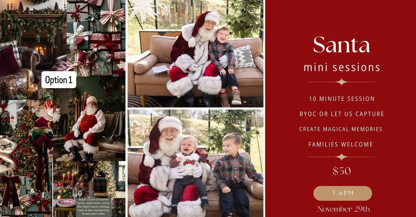 🎅✨ Christmas Minis with Santa! ✨🎄
Mark your calendars &mdash; November 29th! Santa Claus is flying in straight from the North Pole to visit our play space and meet all the kids (even the ones who might shed a tear 😉).

The Santa you see in these p