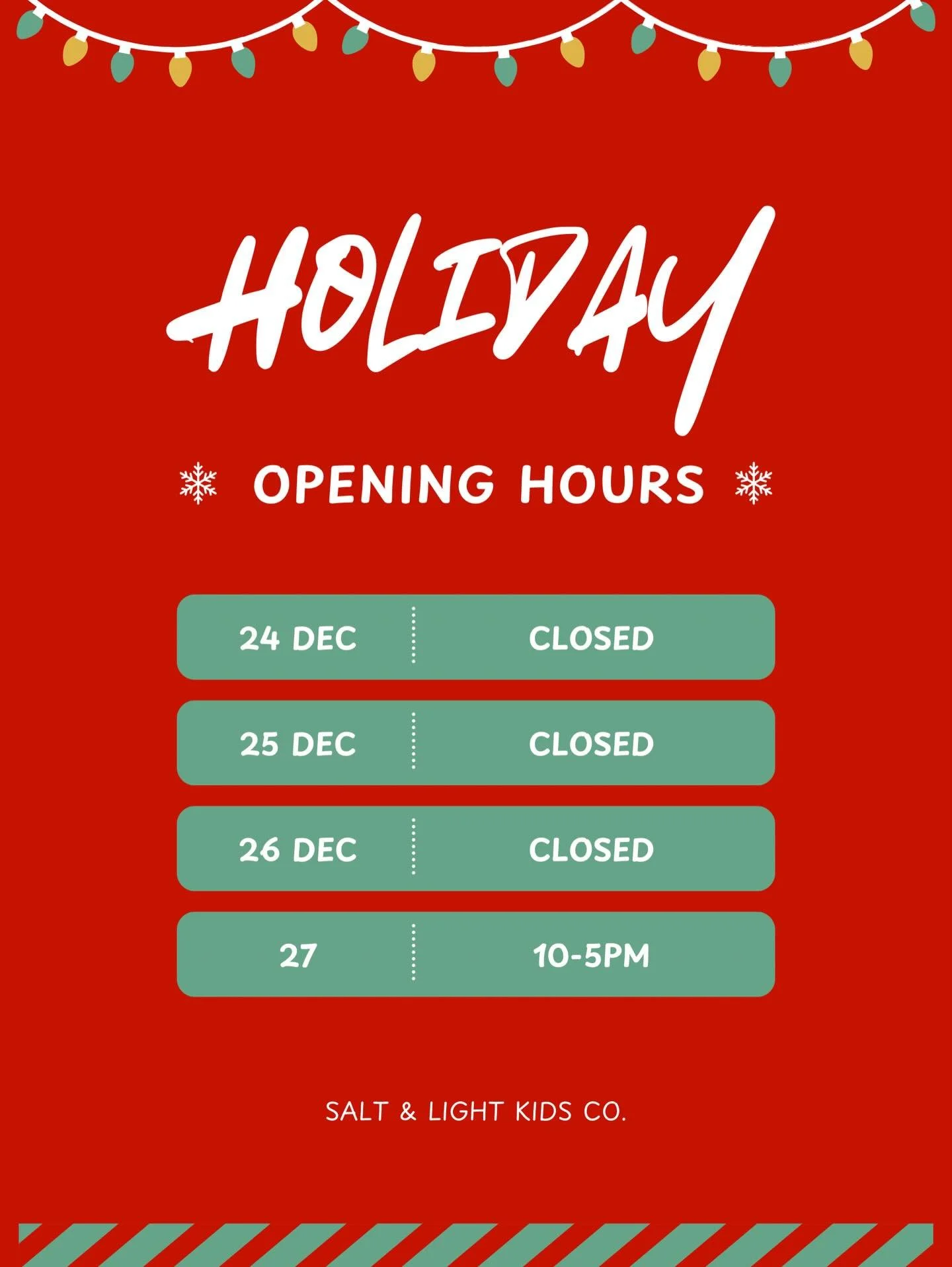 Wishing you all a Merry Christmas and Happy New Year!! Here&rsquo;s our holiday hours! ❤️❤️
