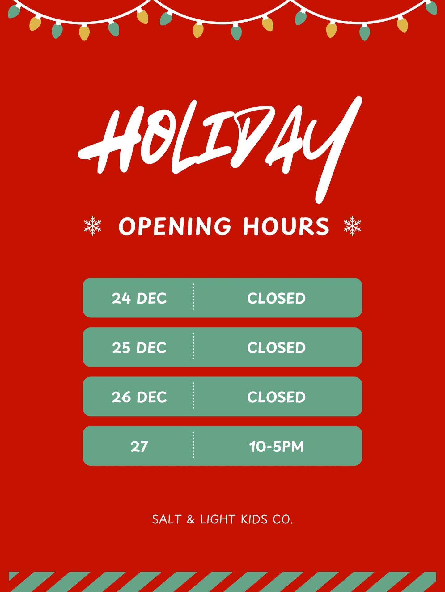 Wishing you all a Merry Christmas and Happy New Year!! Here&rsquo;s our holiday hours! ❤️❤️