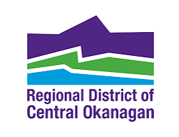 Logo of the Regional District of Central Okanagan featuring stylized purple mountains and green and blue hills