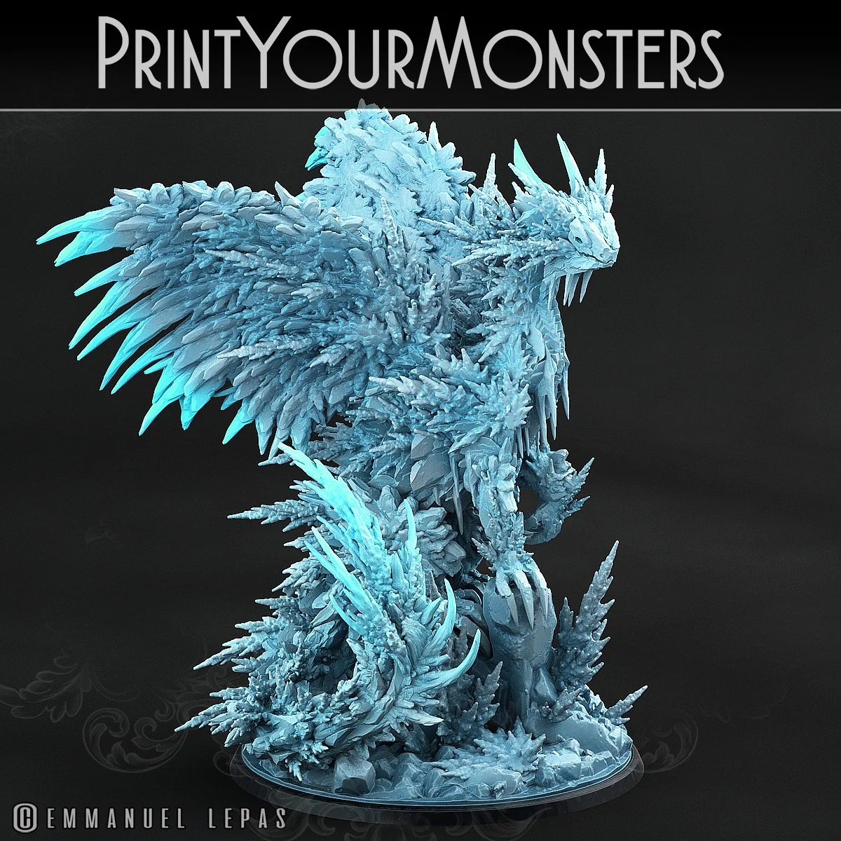 PrintYourMonsters Hoarfrost Dragon w/ Dynamic Base