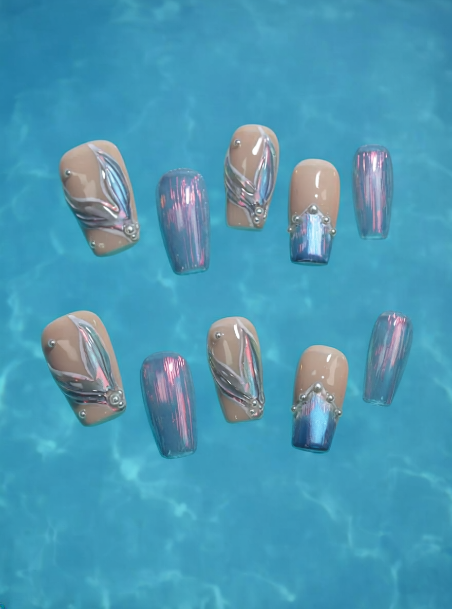 Mystic Blue Mermaid Tail Nails