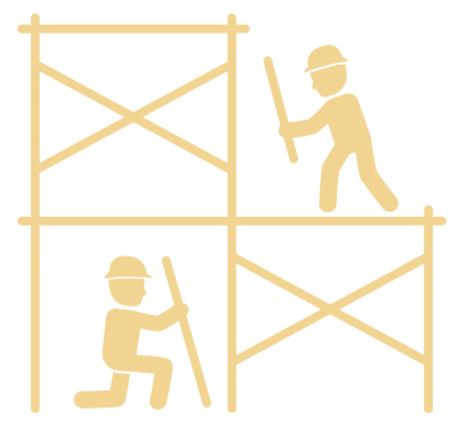 Two construction workers building a structure