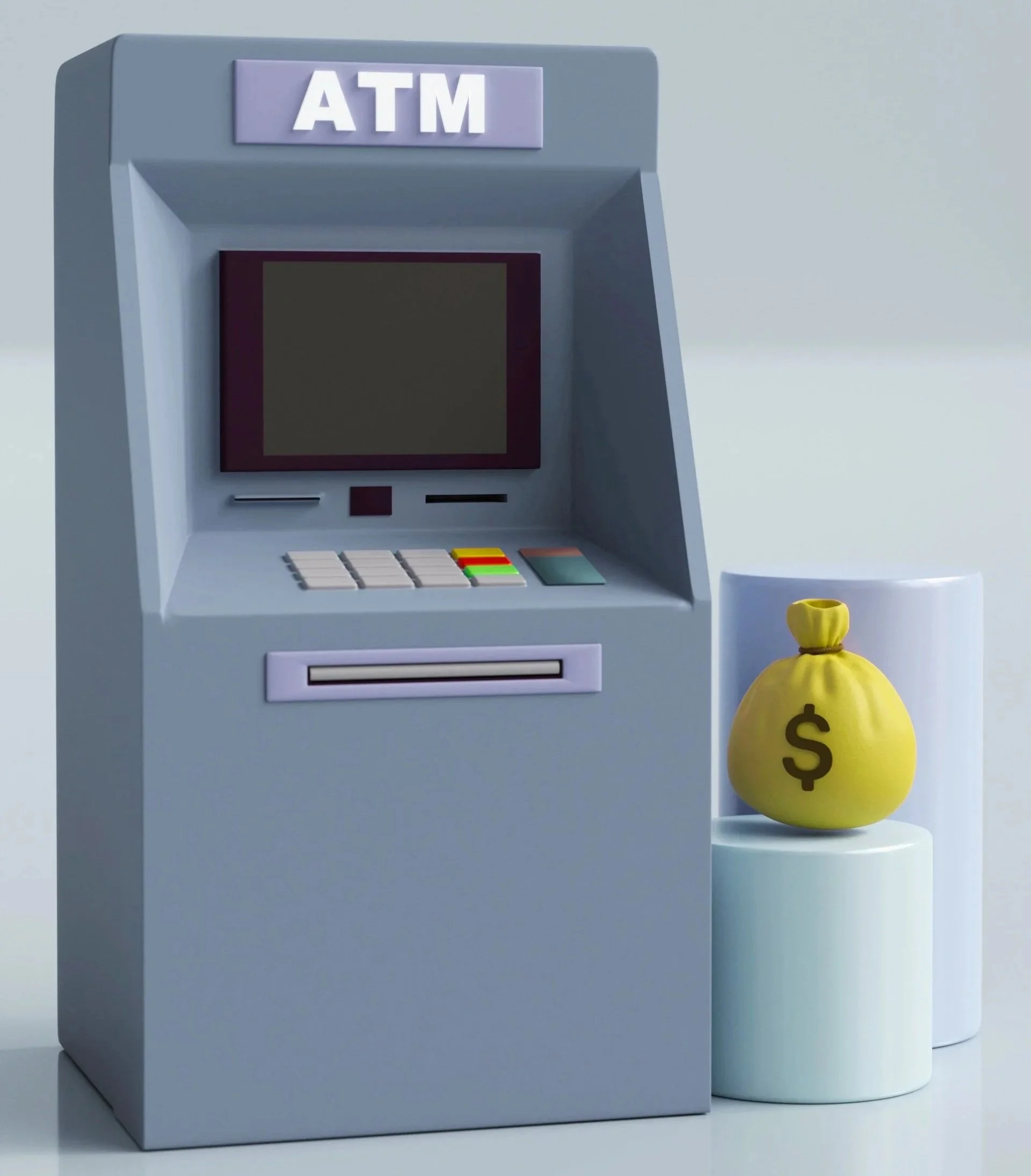 ATM with yellow bag of money