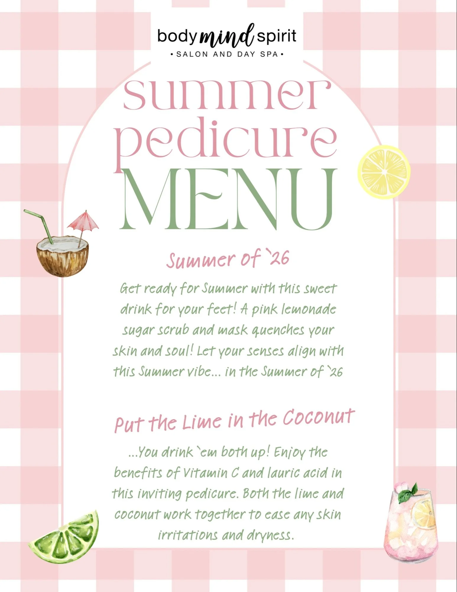 Summer Menus are here 🌞✨ You AND your skin are thirsty! 😋 🍹 

#groton #pedicure #facial