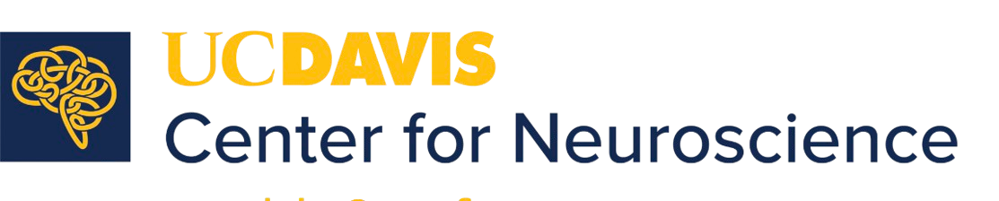 UC Davis Center for Neuroscience logo featuring a yellow brain illustration on a navy blue background and the text 'UC Davis Center for Neuroscience' in yellow and dark blue.