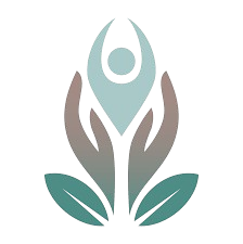 The logo for relational somatic healing. An approach to healing trauma through embodied relationships. Stylized illustration of a white flower with teal leaves against a black background.