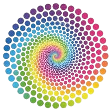 Polaris Insight logo. Colorful spiral pattern made of small circles in rainbow colors