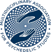 Logo of the Multidisciplinary Association for Psychedelic Studies featuring two hands with a fractal pattern around them