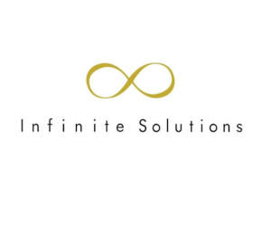 Logo featuring a gold infinity symbol above the text 'Infinite Solutions' in black.