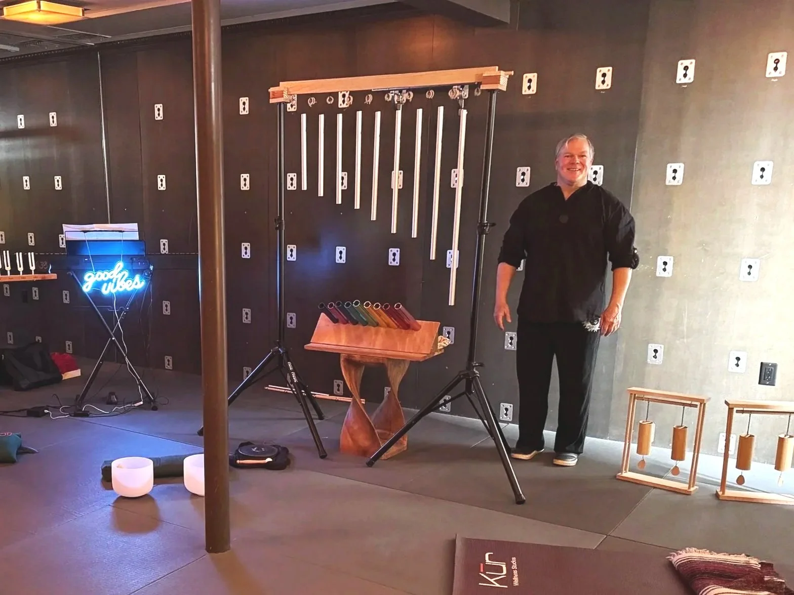 Instructor using a sound bowl during class