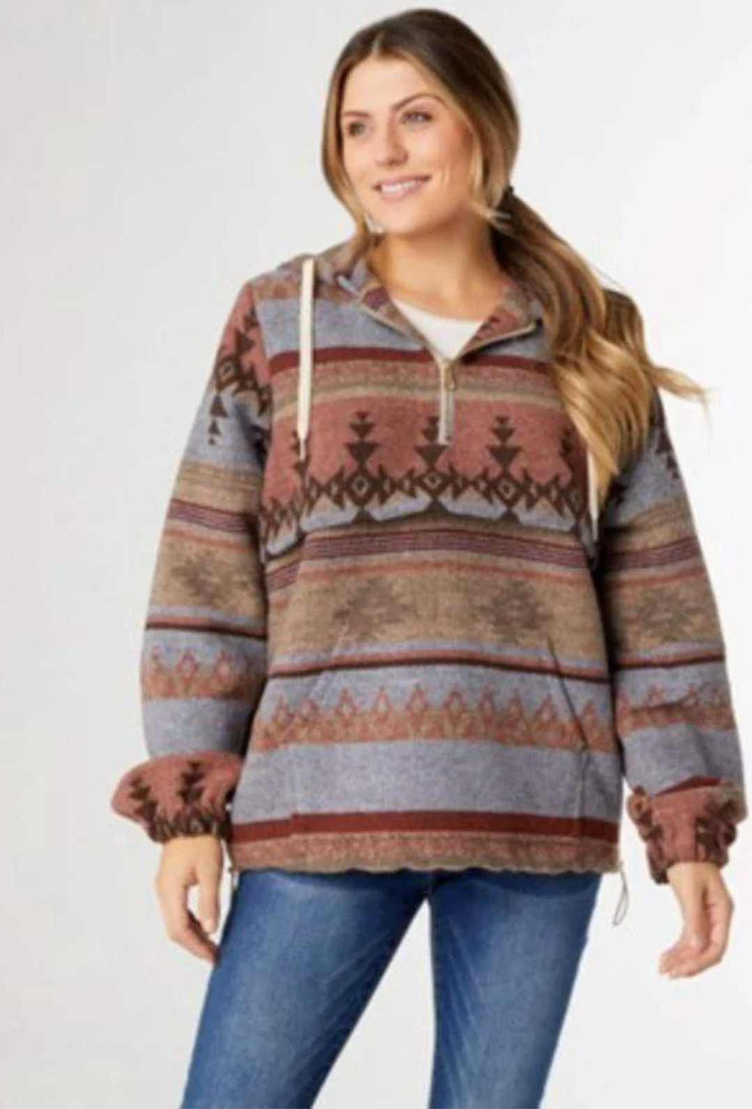 Coco + Carmen : Women's Liona Blue/Taupe Aztec Pullover
