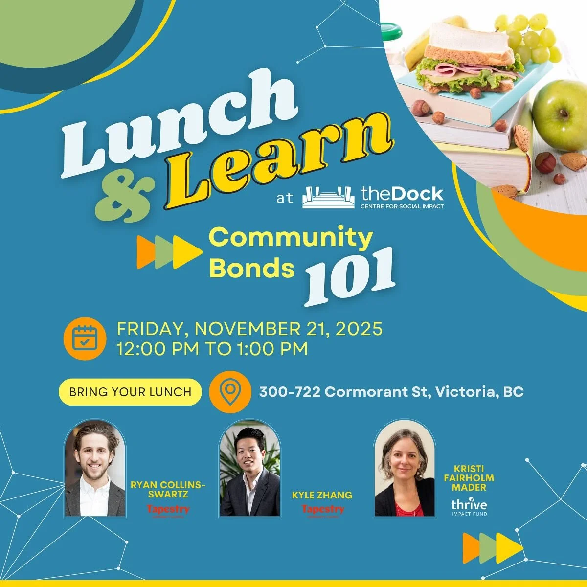 Curious about how you can leverage community bonds for your project?

Join Tapestry Community Capital and Thrive Impact Fund at The Dock for a Lunch &amp; Learn on Community Bonds 101 this Friday! You&rsquo;ll hear real examples from across sectors, 
