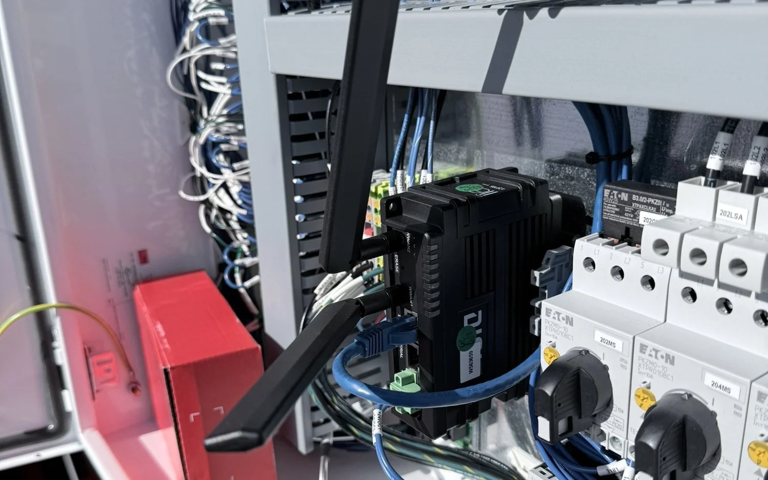 Chiller control panel with controller, breakers and terminal blocks