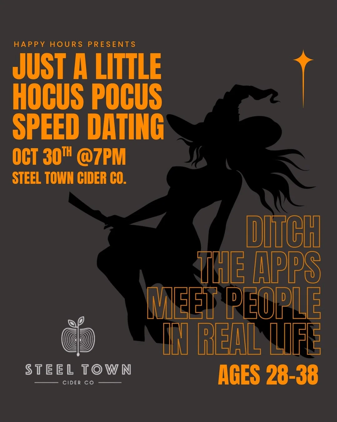 Just a little hocus pocus, speed dating ages 28-38 @steel town cider co.