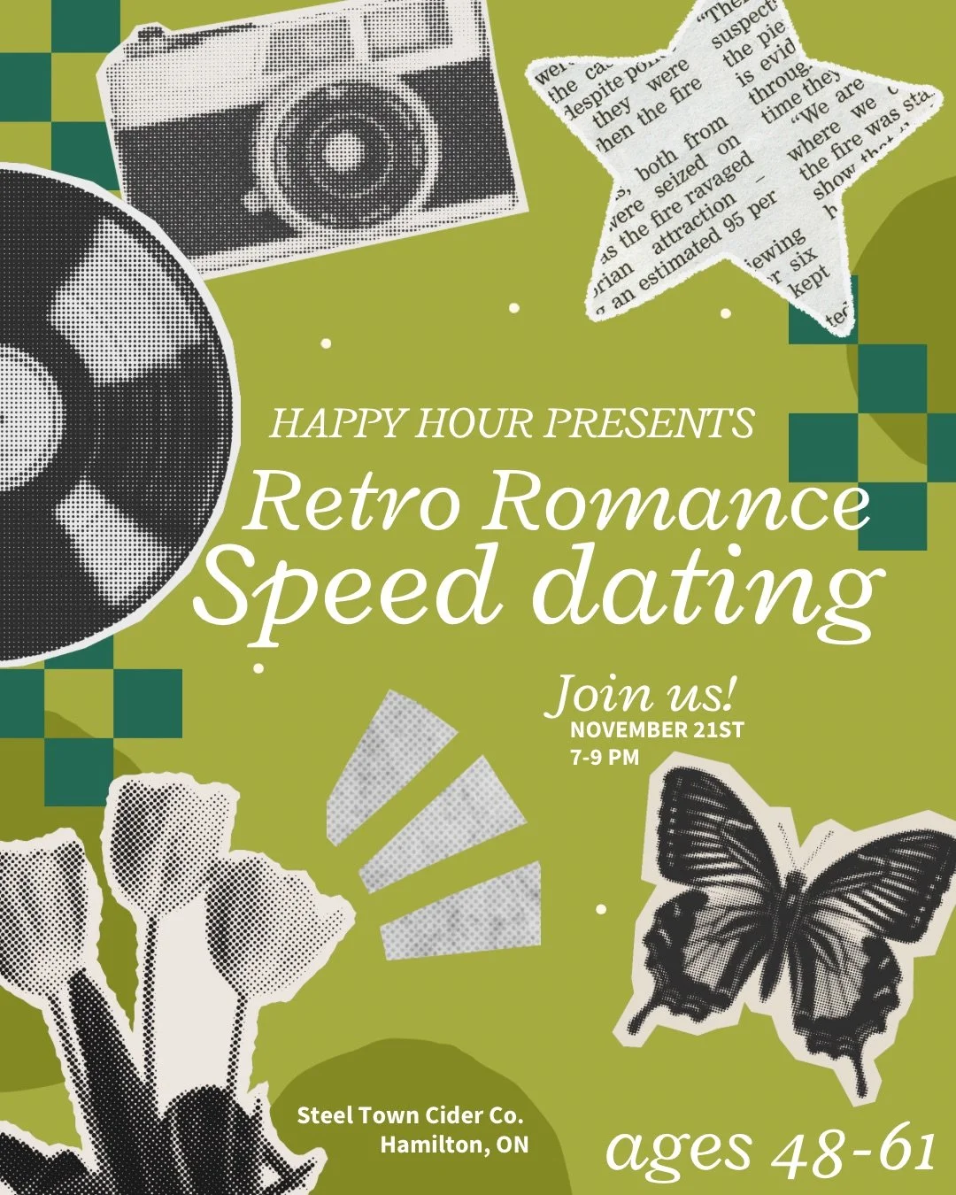 Retro romance speed dating ages 48-61 @Steel Town Cider Co. (Hamilton)