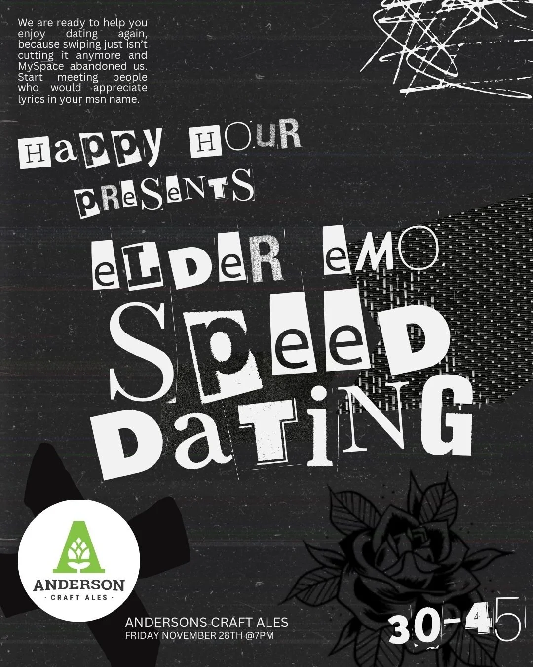 Elder emo Speed Dating ages 30-45 @anderons craft ale(london)